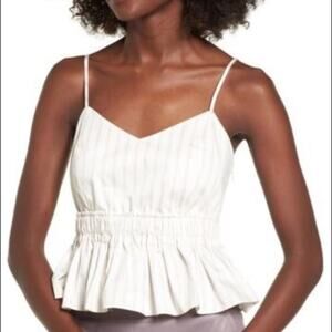 NEW WITH TAGS - LEITH Ashley Peplum Hem Tank Extra Large White w Pink Pinstripes